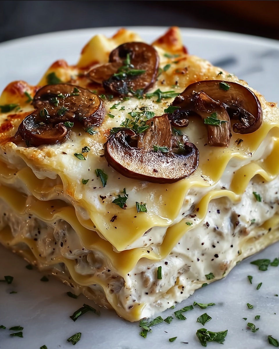 Mushroom Chicken Alfredo Lasagna Recipe - Recipe Image
