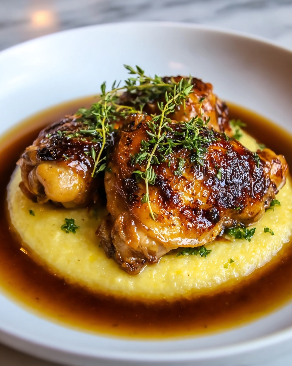 Vinegar-Braised Chicken with Herby Polenta Recipe - Recipe Image
