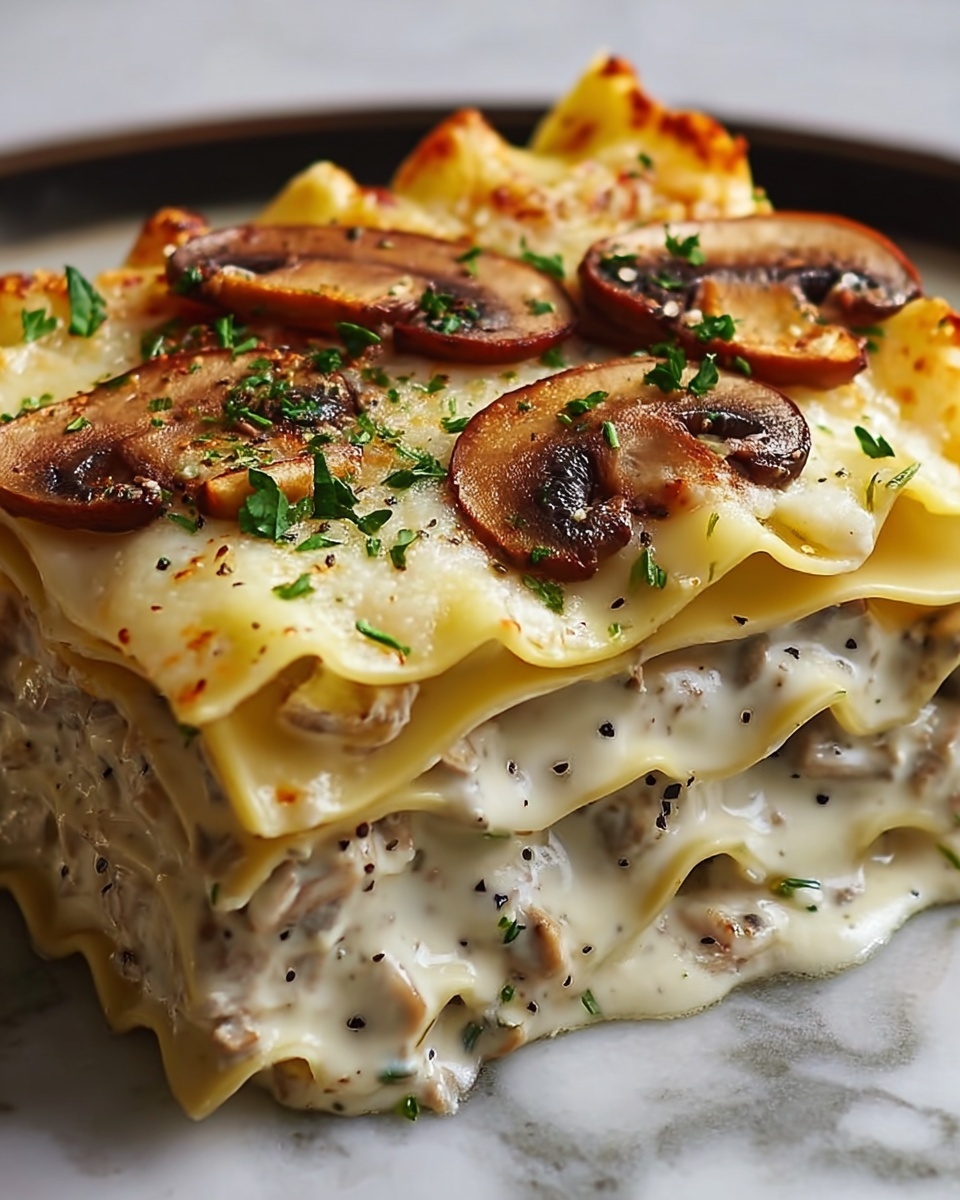 Mushroom Chicken Alfredo Lasagna Recipe - Recipe Image