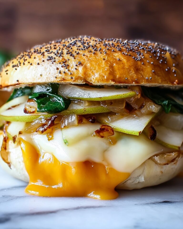 Pear Apple Cheddar Caramelized Onion Grilled Cheese Bagel Sandwich Recipe